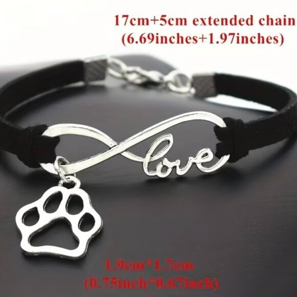 Infinity Love Pet Dogs Paw Charm Bracelet, Black - Picture 2 of 4